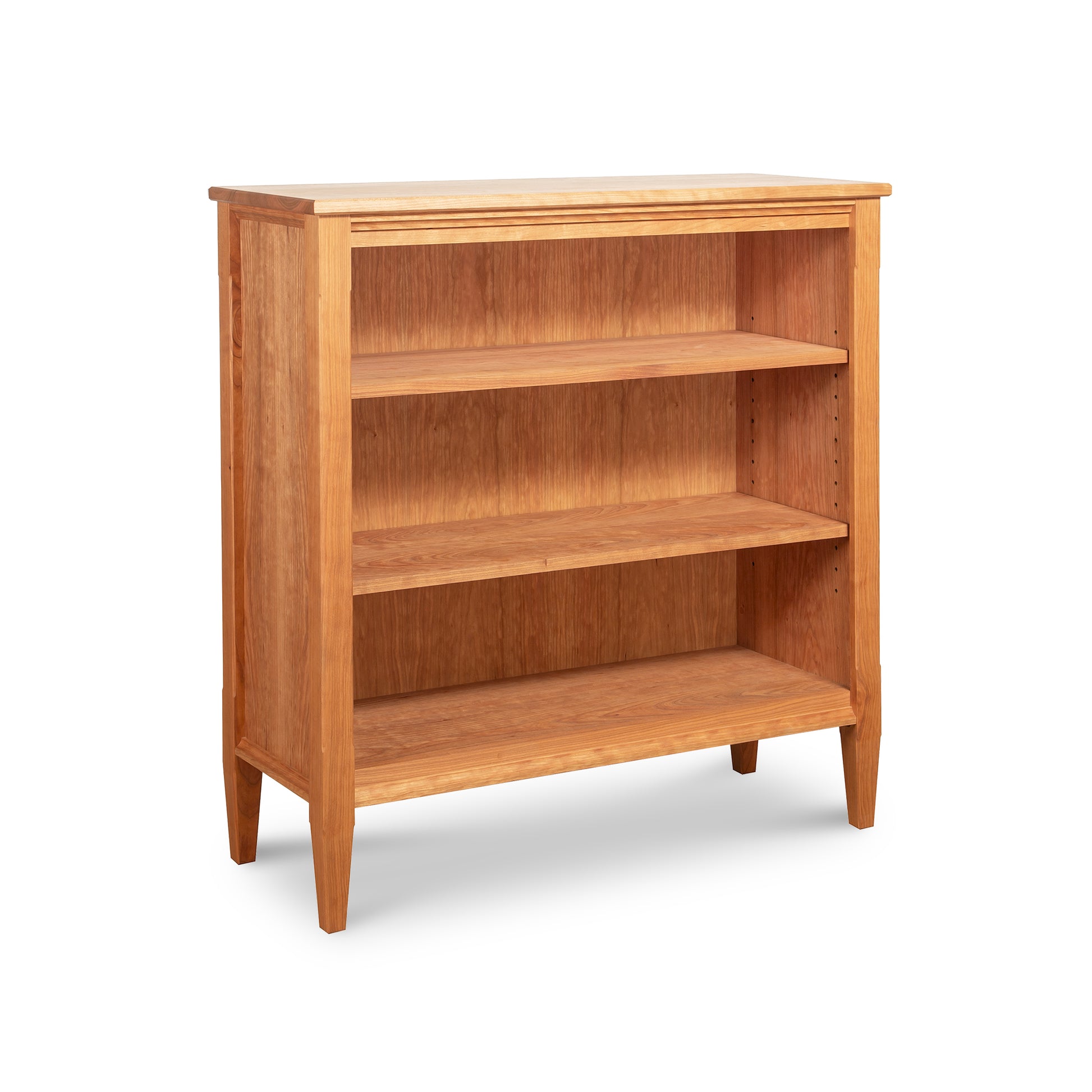 Vermont Shaker Bookcase with three shelves, minimalist design, crafted from high-quality hardwoods in natural finish