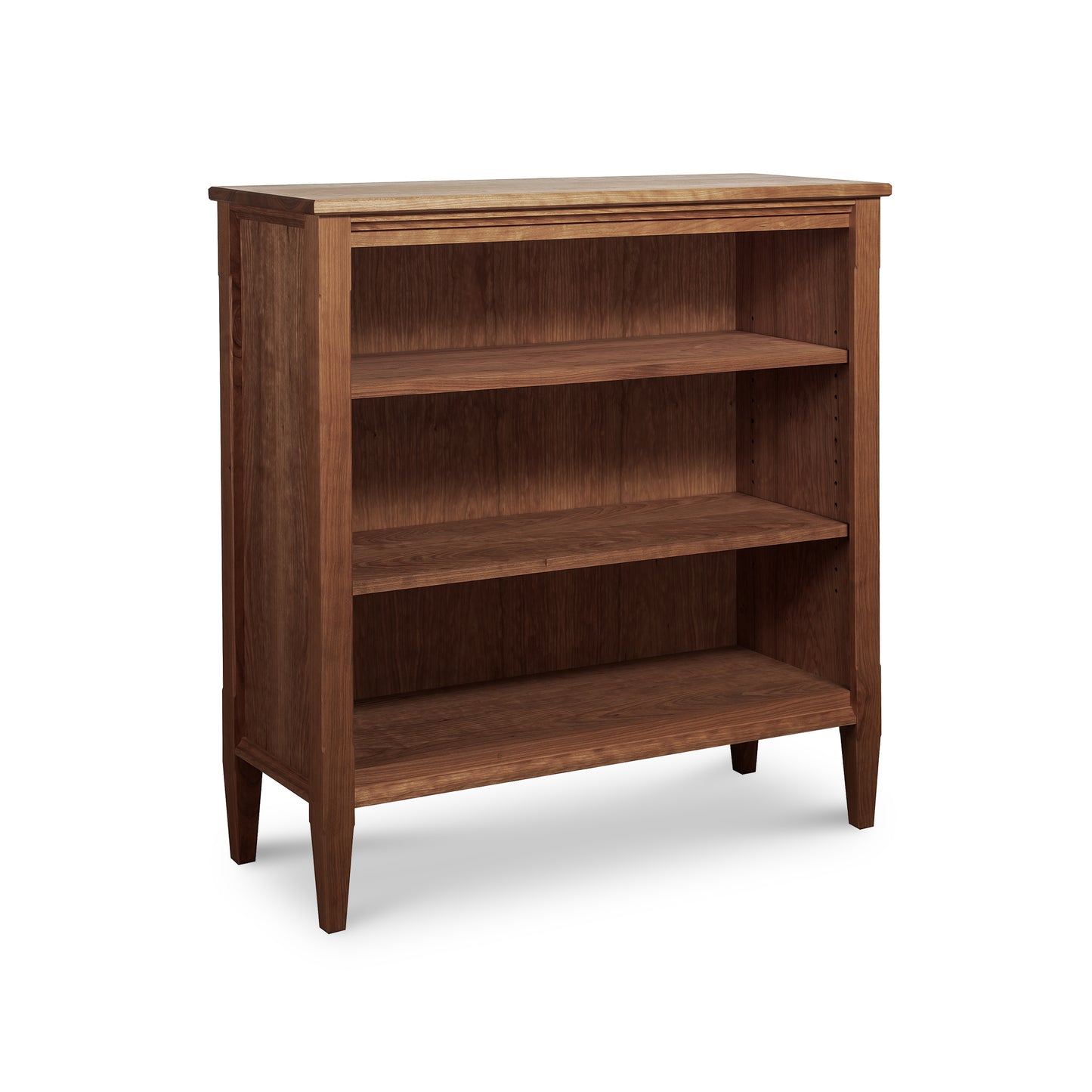 Vermont Shaker Bookcase by Maple Corner Woodworks, crafted from sustainably sourced hardwood with three open shelves and a smooth top, representing classic Vermont Shaker design.