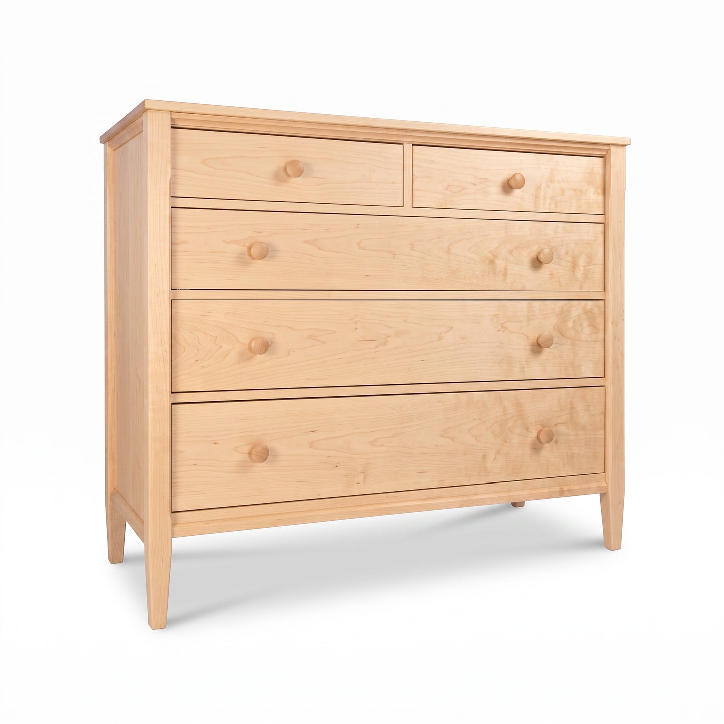 Vermont Shaker Extra Wide Chest by Maple Corner Woodworks with six spacious maple wood drawers, American-made bedroom furniture.