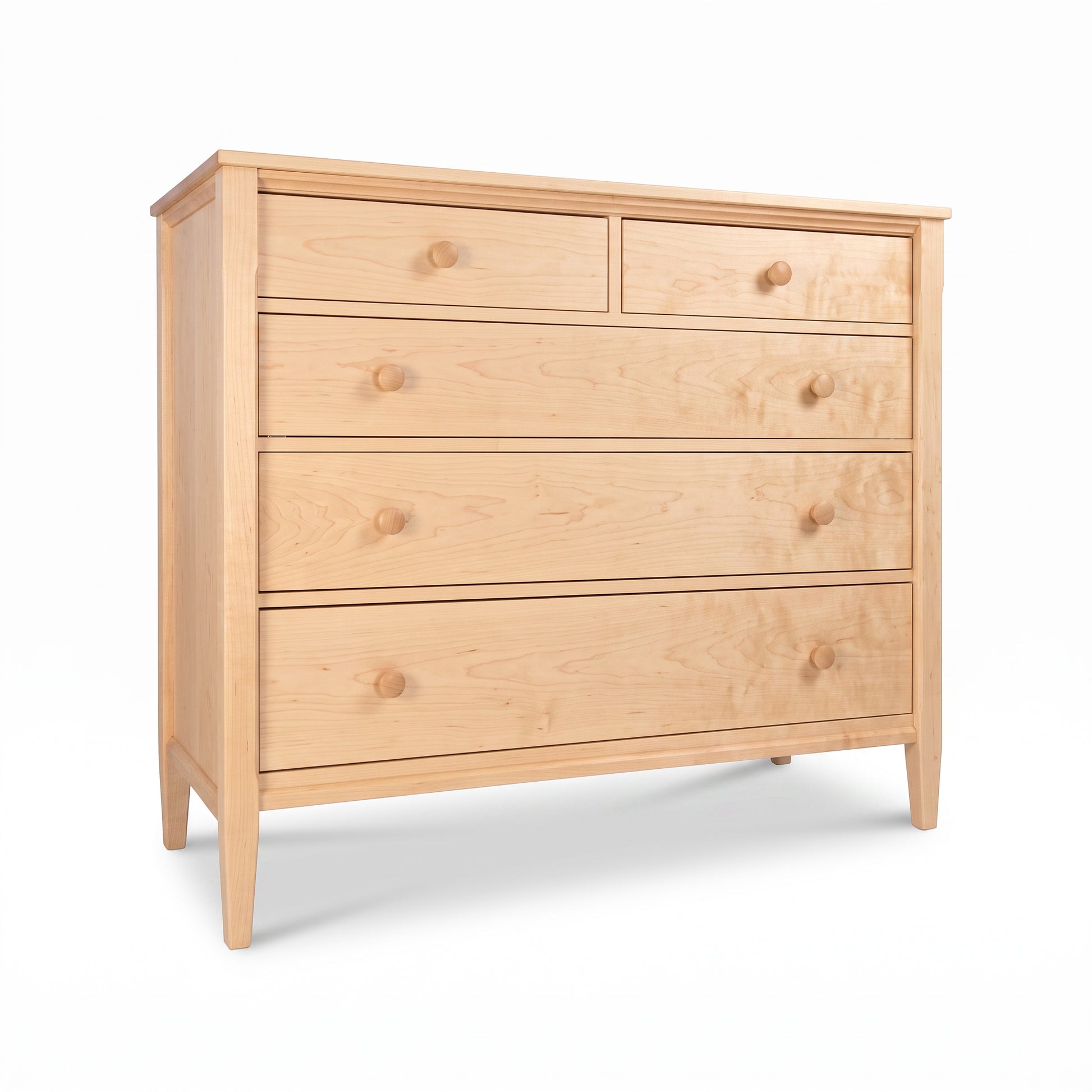 Vermont Shaker Extra Wide Chest by Maple Corner Woodworks with six spacious maple wood drawers, American-made bedroom furniture.
