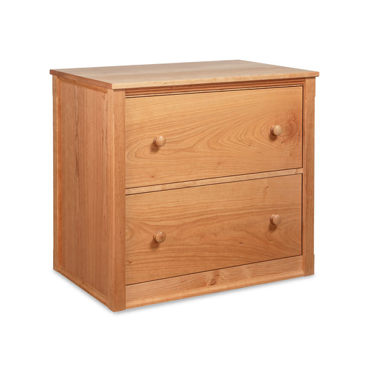 Vermont Shaker 2-Drawer Lateral File Cabinet by Maple Corner Woodworks, floor model, showcasing classic handcrafted American hardwood furniture.