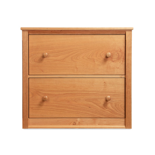 Vermont Shaker 2-Drawer Lateral File Cabinet by Maple Corner Woodworks, handcrafted solid wood office storage, American made, premium finish.