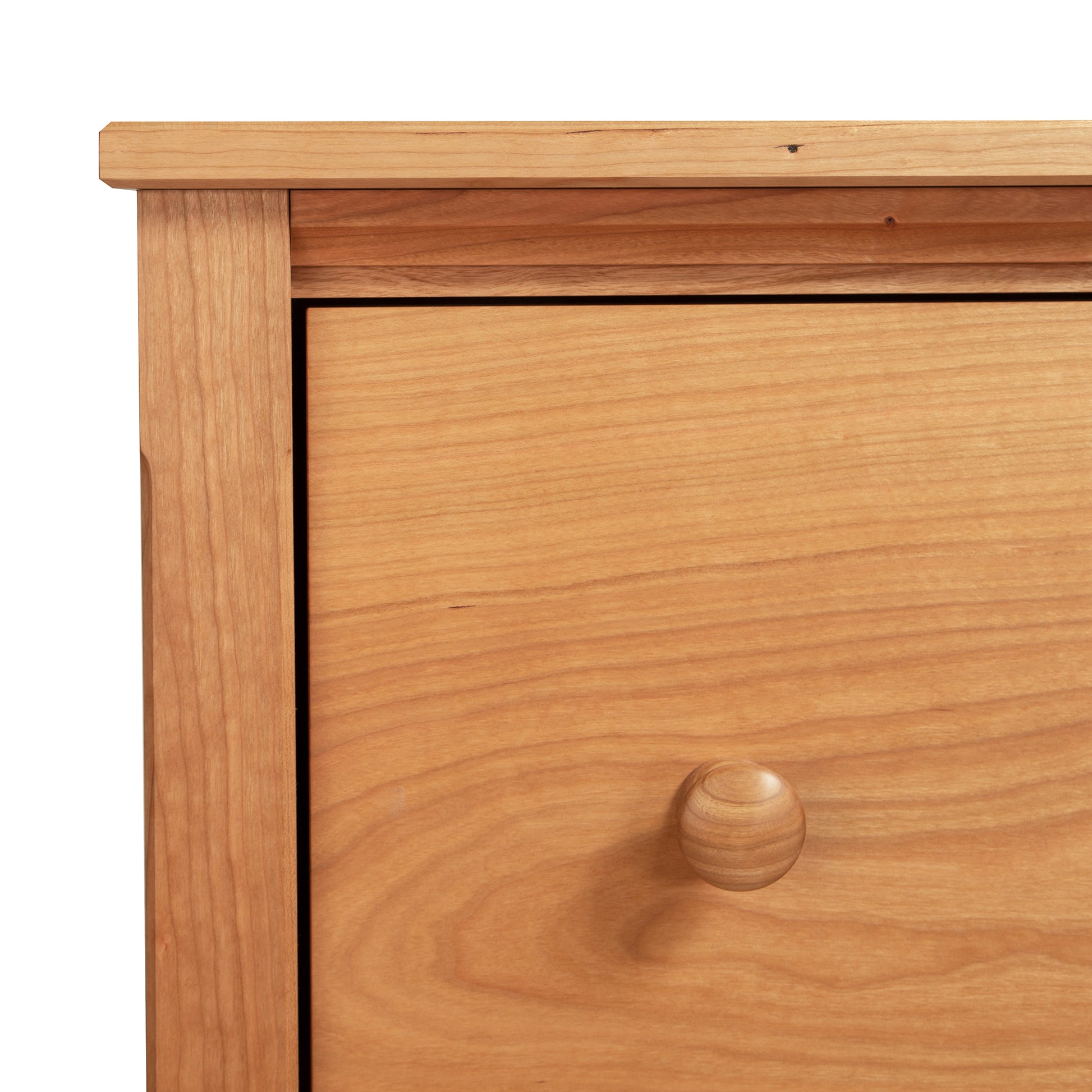 Vermont Shaker 2-Drawer Lateral File Cabinet by Maple Corner Woodworks, highlighting solid wood craftsmanship, smooth finish, and round drawer knobs.