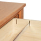 Vermont Shaker 2-Drawer Lateral File Cabinet by Maple Corner Woodworks, featuring a close-up of its partially opened drawer and dovetail joint.