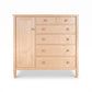 Vermont Shaker Gent’s Chest by Maple Corner Woodworks featuring six drawers, a left cabinet, maple wood, and sturdy short legs.
