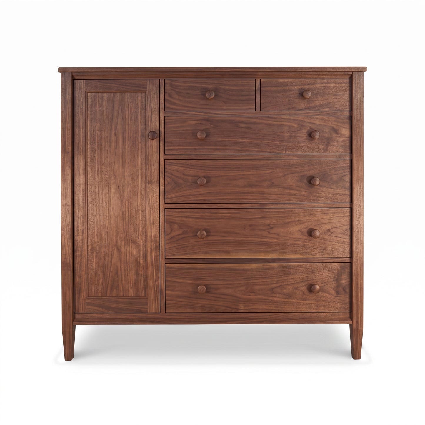 Vermont Shaker Gent’s Chest by Maple Corner Woodworks, solid wood with eco oil finish, 6 drawers and 1 door. American made quality craftsmanship.