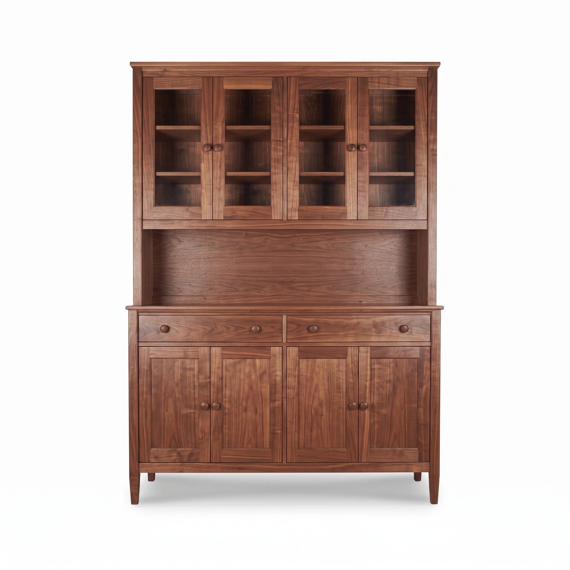 Vermont Shaker Large China Cabinet by Maple Corner Woodworks with elegant glass doors, drawers, and solid hardwood craftsmanship.