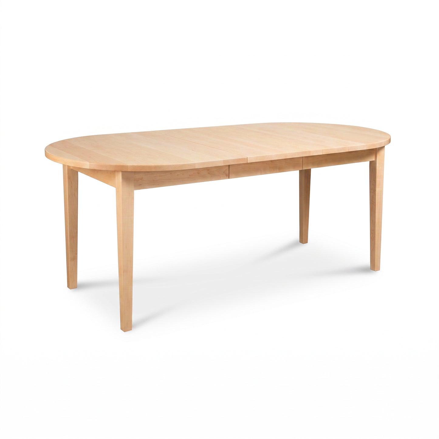 Vermont Shaker oval extension dining table by Maple Corner Woodworks, featuring four straight legs and handcrafted from solid wood.