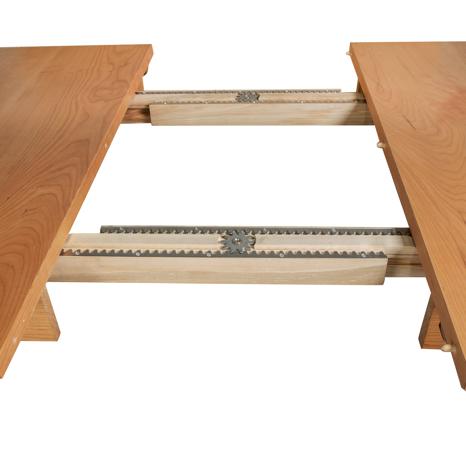 A picture of a Maple Corner Woodworks Vermont Shaker Rectangular Extension Dining Table with a table saw attached to it.