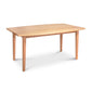 A simple rectangular Vermont Shaker Boat Shaped Solid Top Dining Table from Maple Corner Woodworks with a smooth top and four slender legs, isolated on a white background.