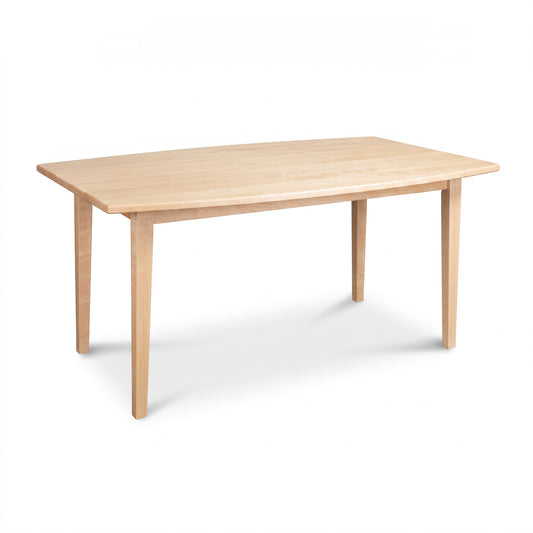 Vermont Shaker Boat Shaped Solid Top Dining Table by Maple Corner Woodworks, crafted in solid wood with elegant curves and refined craftsmanship.