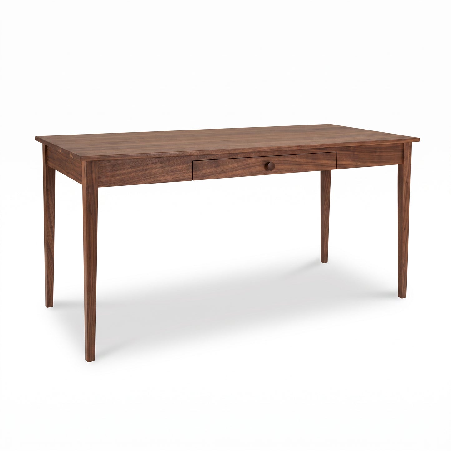 Vermont Shaker Writing Desk by Maple Corner Woodworks, handcrafted in solid wood with four tapered legs and a center drawer, American made.