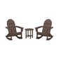 Two brown POLYWOOD Vineyard 3-Piece Adirondack rocking chairs facing each other with a small matching side table in between, set against a plain white background.