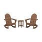 Two brown POLYWOOD Vineyard 3-Piece Adirondack Rocking Chairs facing each other with a small round table between them, set against a plain white background.