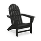 A black POLYWOOD Vineyard Adirondack chair made of plastic, featuring a tall slatted back and wide armrests, isolated on a white background.