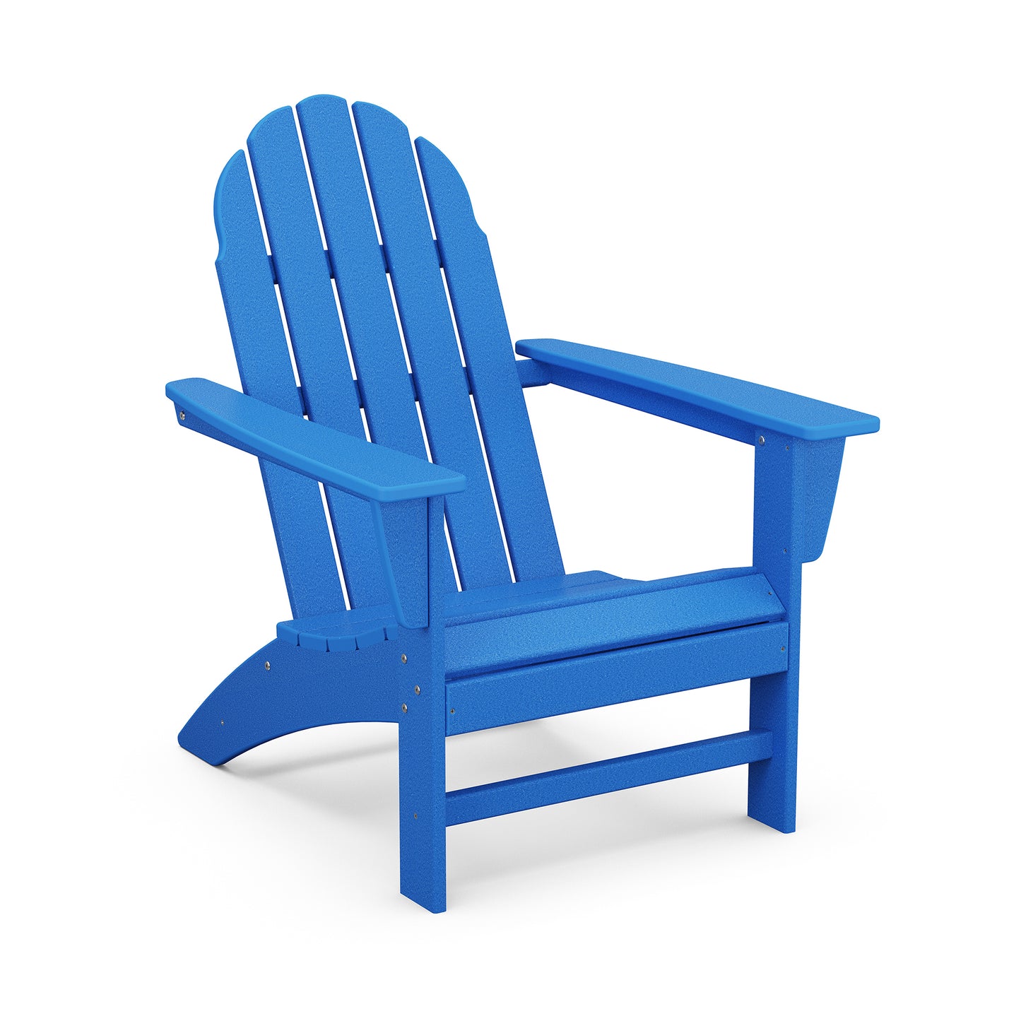 A bright blue POLYWOOD® Vineyard Adirondack Chair isolated on a white background. The chair features a tall slated back and wide armrests, typical of this style.