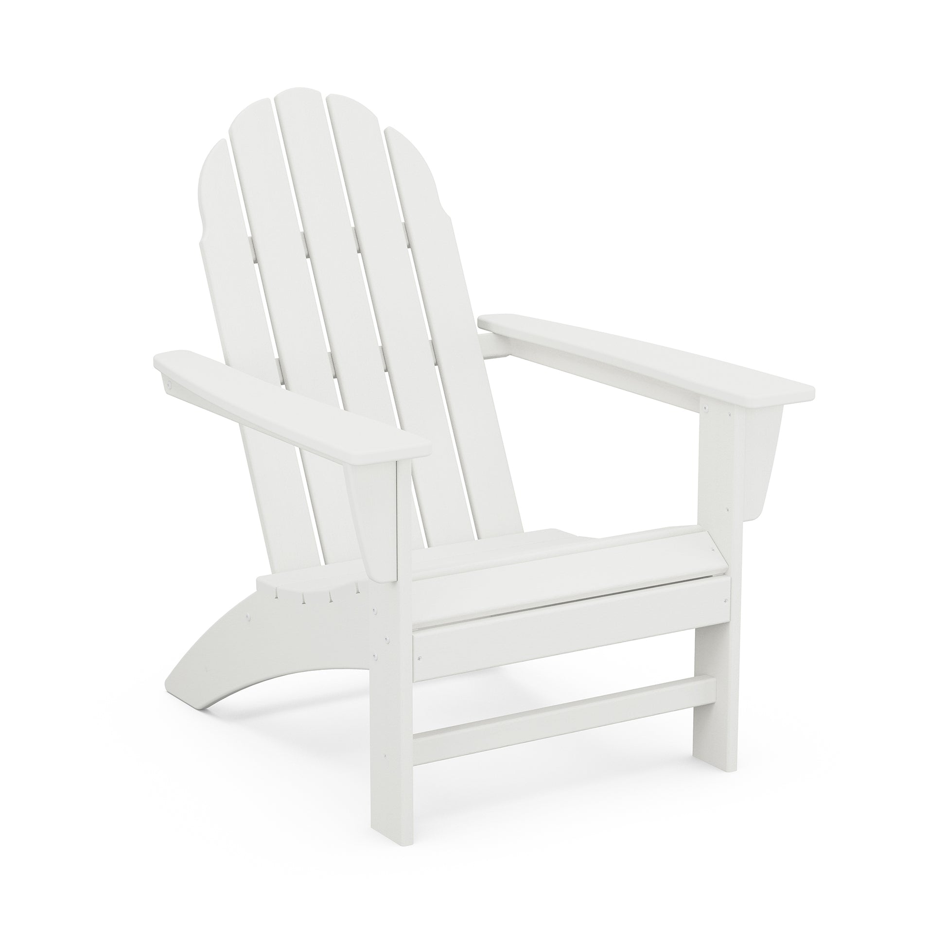 POLYWOOD Vineyard Adirondack chair made of POLYWOOD®, isolated on a white background with a slight shadow beneath, showcasing its wide armrests and slatted back design.