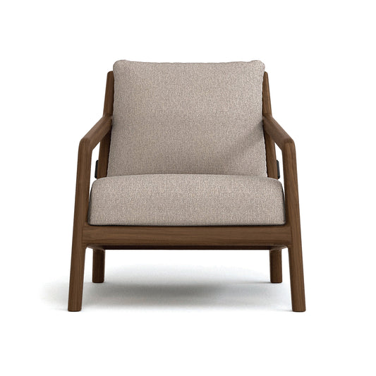 Whitney Lounge Chair by Copeland Furniture, crafted from solid American hardwood with light beige cushions, high quality and American made.