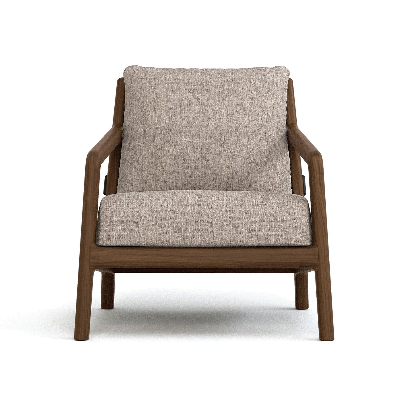 Whitney Lounge Chair by Copeland Furniture, crafted from solid American hardwood with light beige cushions, high quality and American made.