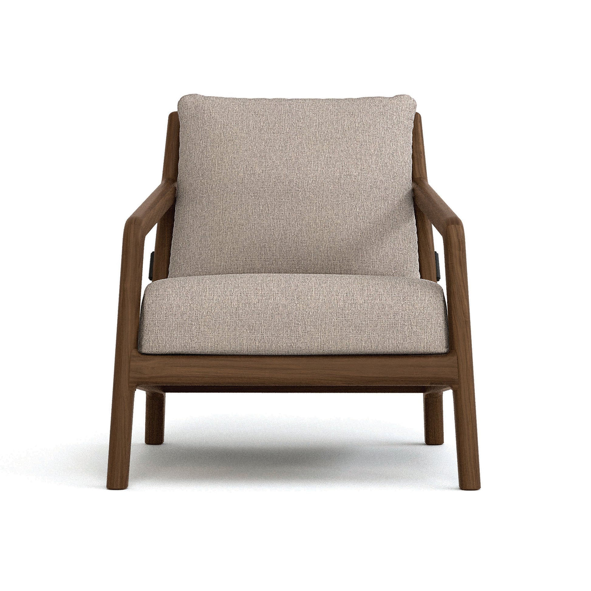 Whitney Lounge Chair by Copeland Furniture, crafted from solid American hardwood with light beige cushions, high quality and American made.