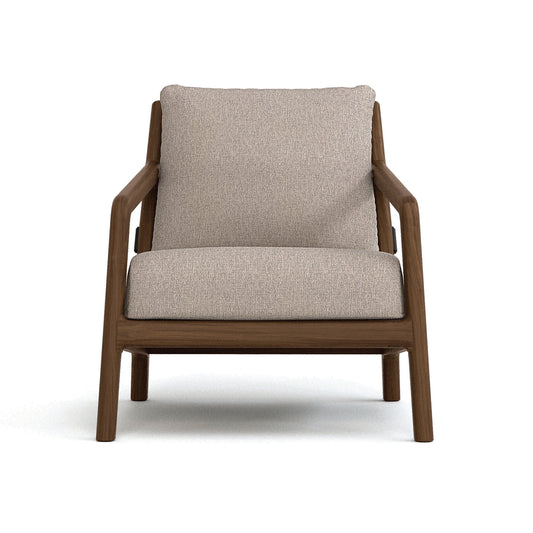 Whitney Lounge Chair by Copeland Furniture, crafted from solid American hardwood with light beige cushions, high quality and American made.