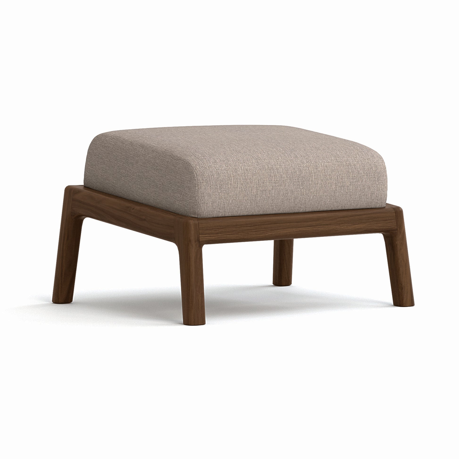 Whitney Ottoman by Copeland Furniture with a light gray cushion and solid hardwood frame, expertly crafted in Vermont.