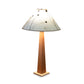 Winter Hill Table Lamp by Rock River Studio with a handcrafted wooden base and white floral shade, showcasing fine American-made craftsmanship.