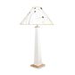 Winter Hill Table Lamp by Rock River Studio with a white square base and conical shade featuring a subtle black floral design.
