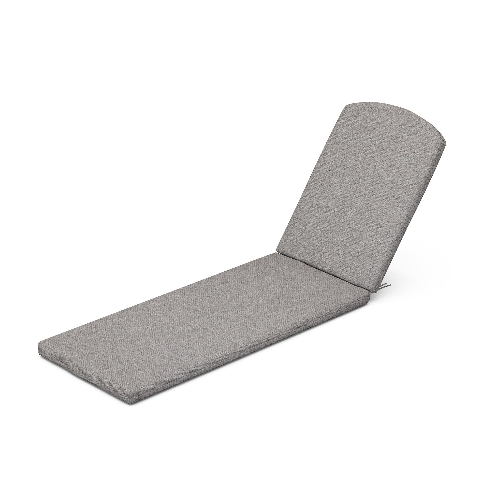A comfortable grey chaise lounge with weather-resistant POLYWOOD upholstery fabric on a white background.