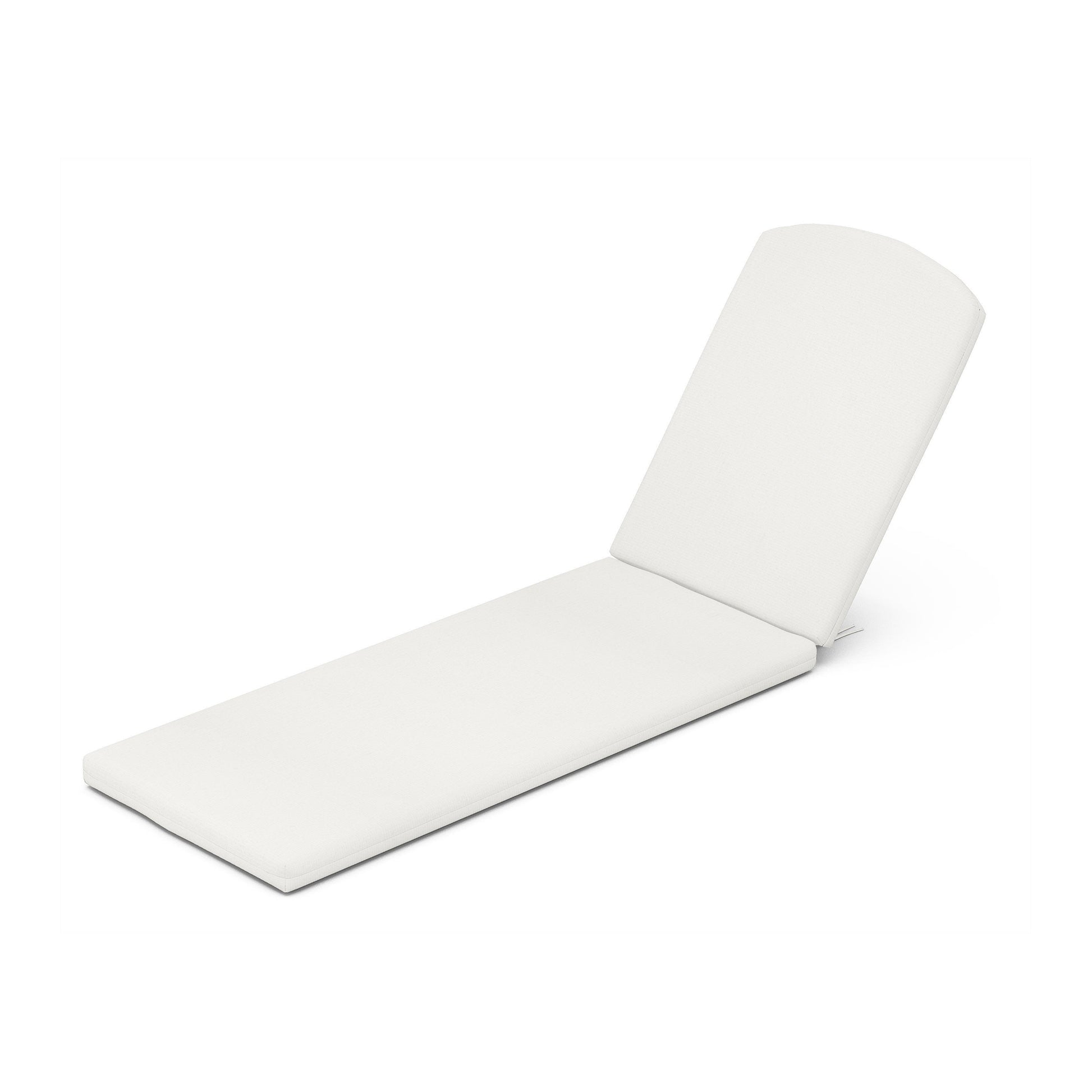 A white POLYWOOD chaise lounge with weather-resistant upholstery fabric on a white surface featuring the XPWF0004 - Full Seat Cushion.