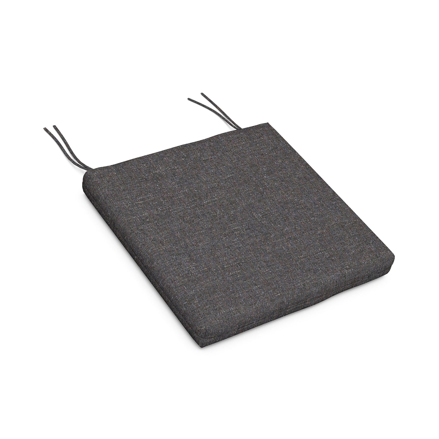 A gray square-shaped ceramic capacitor with two metallic leads on a white POLYWOOD® seat cushion background.