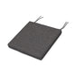 A square, dark gray POLYWOOD® XPWS0006 - Seat Cushion with two black tie strings at the back corners, isolated on a white background.