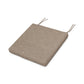 A simple rectangular POLYWOOD® XPWS0006 - Seat Cushion in a tan fabric with two gray ties at one end, displayed on a white background.
