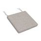A square, gray, weather-resistant upholstery fabric cushion with two protruding strings, isolated on a white background by POLYWOOD's XPWS0007 - Seat Cushion.