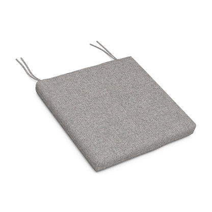 A POLYWOOD® XPWS0008 gray fabric chair cushion with two protruding tie straps on a white background.