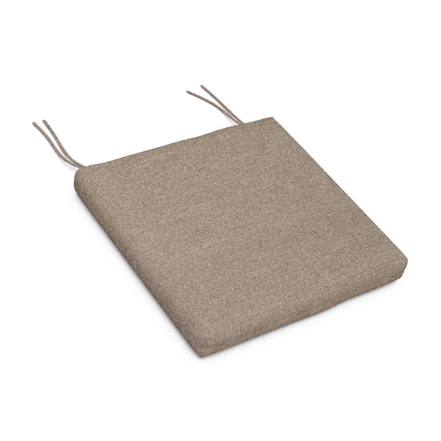 A beige weather-resistant POLYWOOD upholstery fabric-covered XPWS0008 seat cushion with two protruding metal prongs, isolated on a white background.