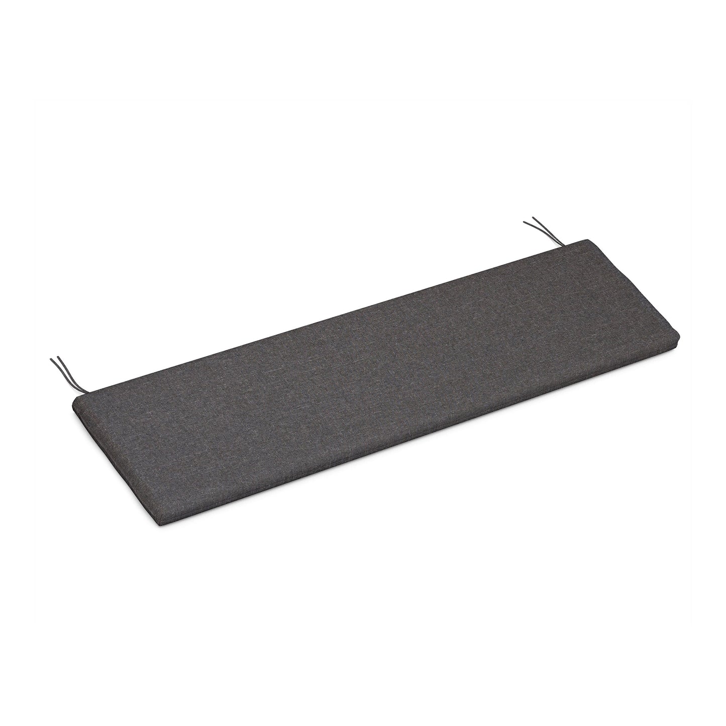 A rectangular gray POLYWOOD® XPWS0061 - Seat Cushion with two ties on each end, photographed on a white background.