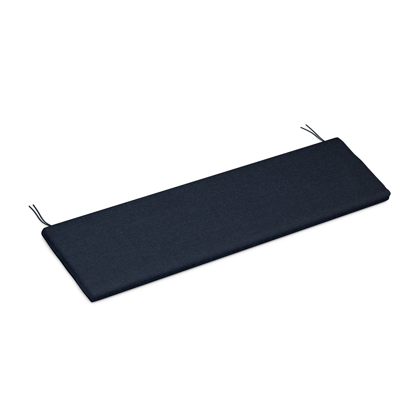 A long, rectangular, navy blue draft stopper with two small loops located at each end, pictured on a white background and crafted from weather-resistant upholstery fabric.