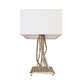 Brindille Table Lamp by Hubbardton Forge with square white shade and dark smoke branch rods, showcasing handcrafted American-made design.
