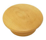 A round wooden knob on a white background.