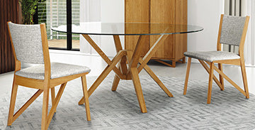 Wooden Dining Table with Glass Top