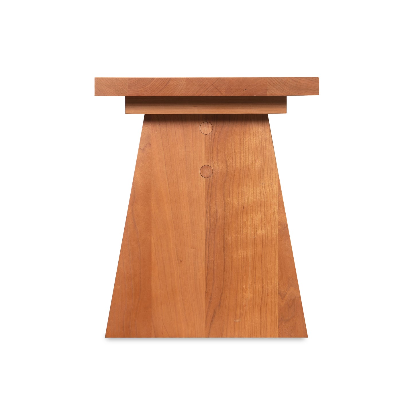 Custom Modern Designer Bench by Lyndon Furniture with a distinctive trapezoidal base, handcrafted in Vermont from high-quality wood, American made.