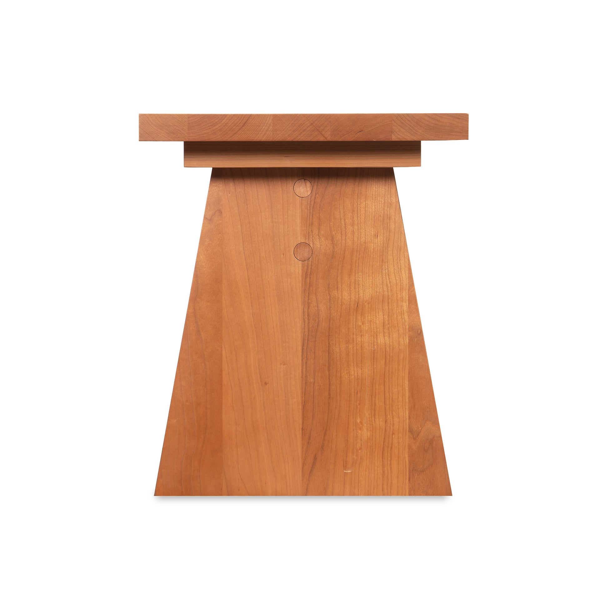 Custom Modern Designer Bench by Lyndon Furniture with a distinctive trapezoidal base, handcrafted in Vermont from high-quality wood, American made.