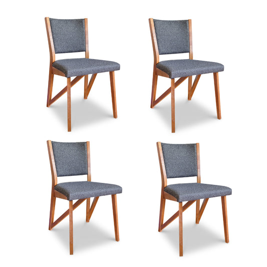 Copeland Exeter Chair 4-piece set crafted from natural cherry with gray upholstery, showcasing elegant, modern American-made design.