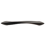 A black curved handle on a white background.