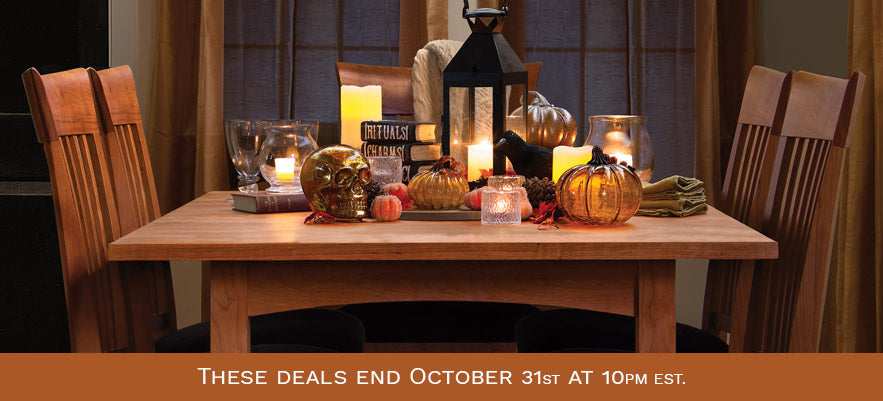 High-quality American-made dining table showcasing fall-themed decor.