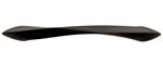A black curved handle on a white background.