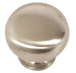 A brushed nickel knob on a white background.