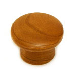 A round wooden knob on a white background.