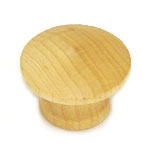 A round wooden knob on a white background.
